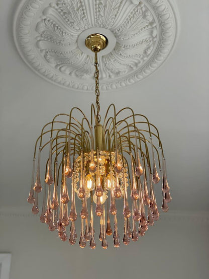 Vintage – Murano Teardrops Chandelier – 70s – Pink prisms - GILDLAMPS