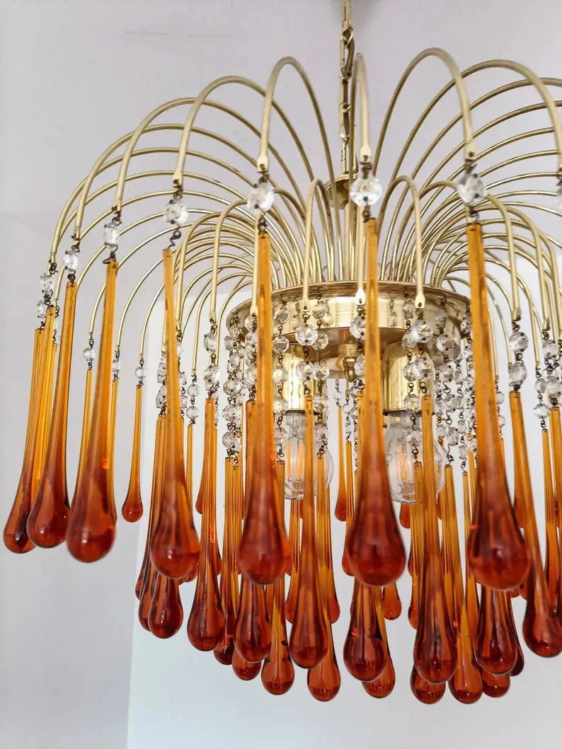 Vintage – Murano Teardrops Chandelier – 70s – Pink prisms - GILDLAMPS