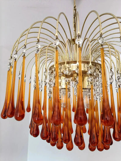 Vintage – Murano Teardrops Chandelier – 70s – Pink prisms - GILDLAMPS