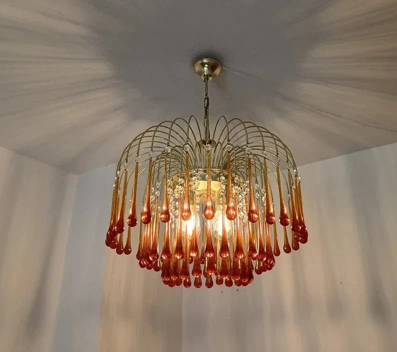 Vintage – Murano Teardrops Chandelier – 70s – Pink prisms - GILDLAMPS
