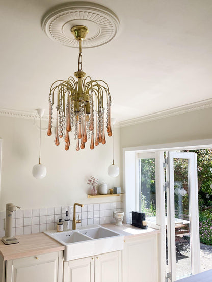 Vintage – Murano Teardrops Chandelier – 70s – Pink prisms - GILDLAMPS