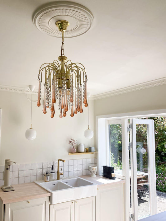 Vintage – Murano Teardrops Chandelier – 70s – Pink prisms - GILDLAMPS