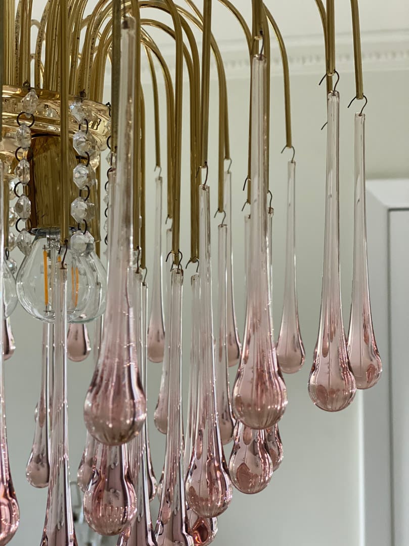 Vintage – Murano Teardrops Chandelier – 70s – Pink prisms - GILDLAMPS