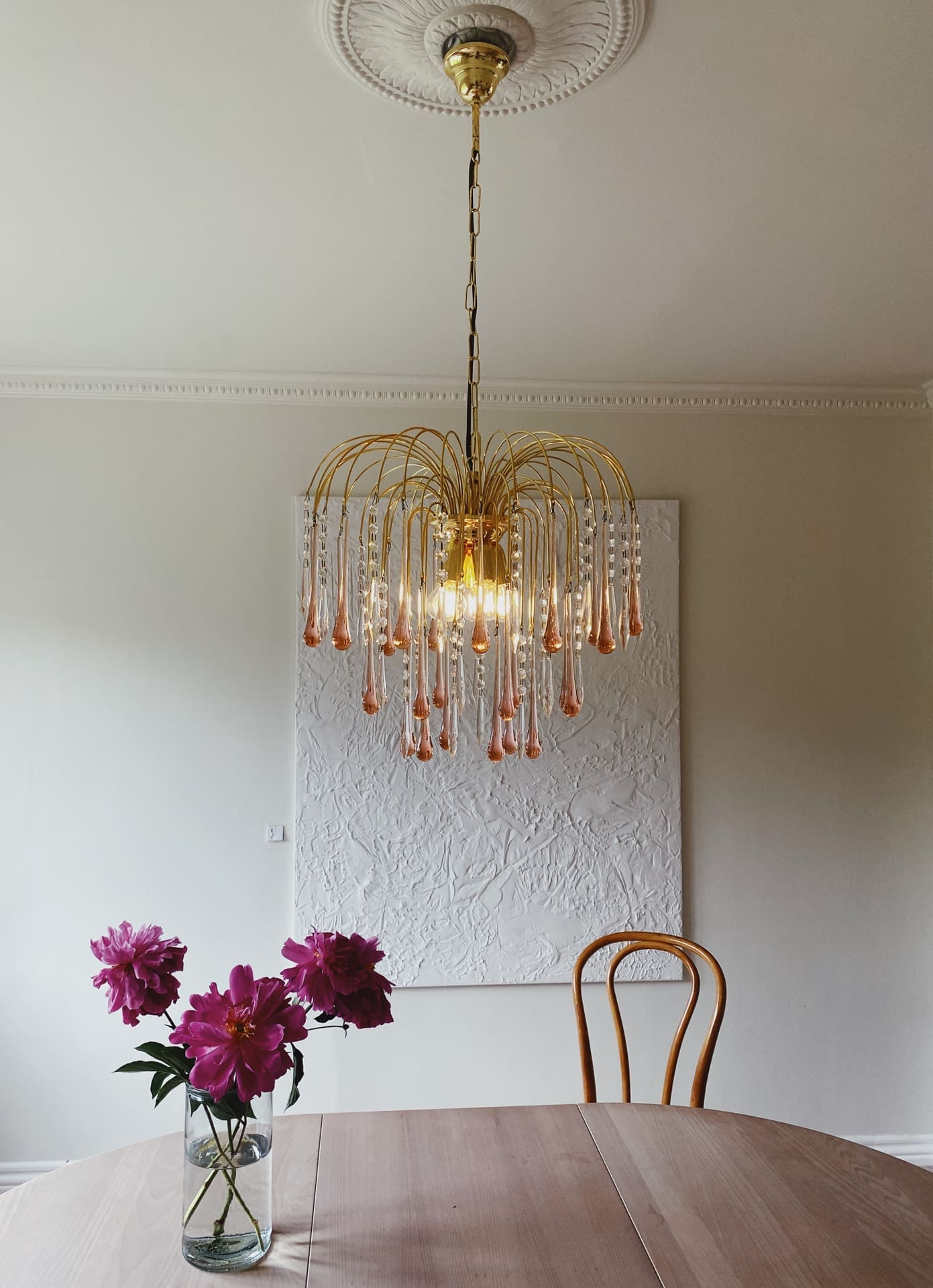 Vintage – Murano Teardrops Chandelier – 70s – Pink prisms - GILDLAMPS