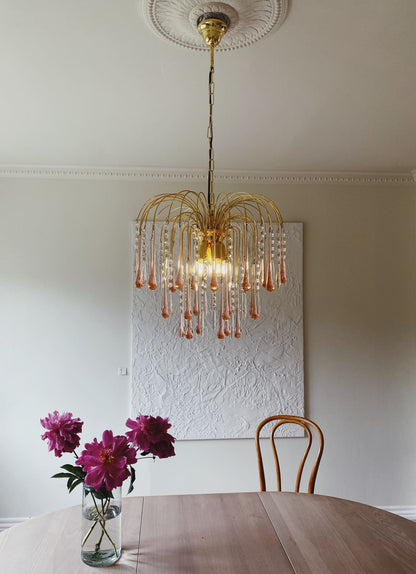 Vintage – Murano Teardrops Chandelier – 70s – Pink prisms - GILDLAMPS