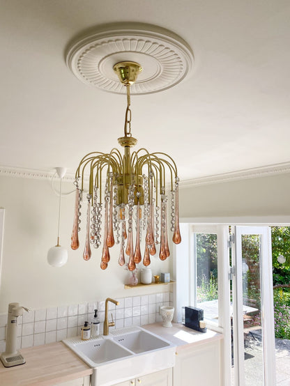 Vintage – Murano Teardrops Chandelier – 70s – Pink prisms - GILDLAMPS